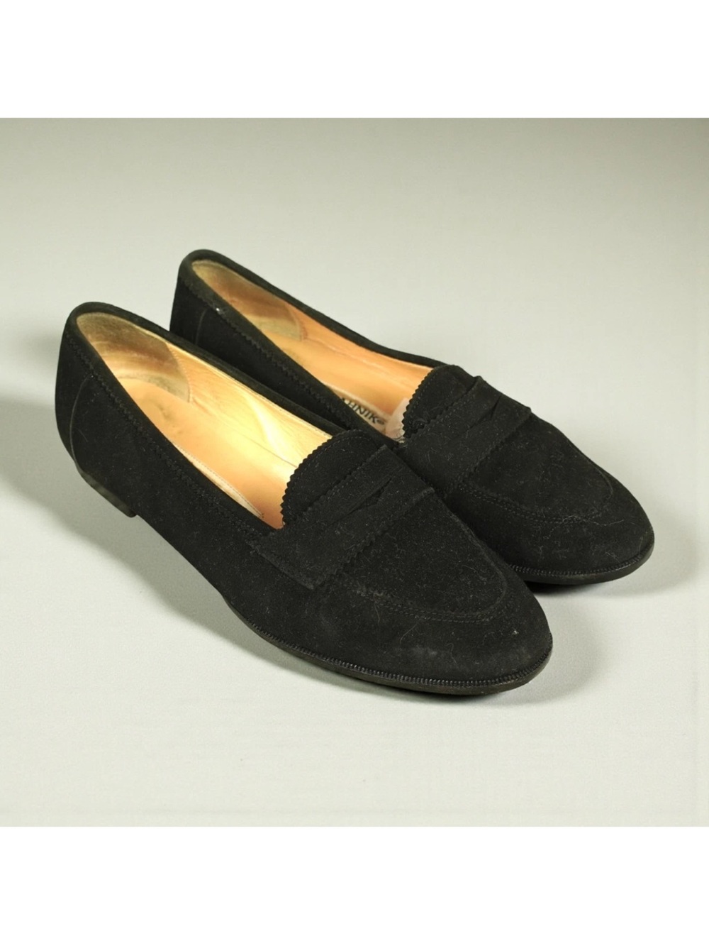Manolo Blahnik Suede Leather Slip On Loafers Women Size EU 37 US 6.5 Solid Black